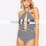 Halter Neck Stripe Design Ladies Swimsuit Sexy One Piece Beach Wear Swimsuit thumbnail-4