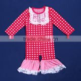 LY-140 wholesale toddler long sleeve romper pink polka dot organic ruffle baby girl jumpsuit clothes
