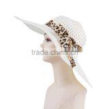 Leapord Chiffon Band Wide Brim Bucket Straw Cap Summer Outdoor Beach Hat thumbnail-2