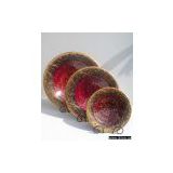 SET OF 3 ROUND PLATES DIAM 50/40/30CM GOLD AND SODA RED GLASS MOSAIC