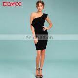 Ladies One Shoulder Ruffle Sheath Bandage Dress Fashion Bodycon Midi Dress thumbnail-6
