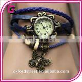 Ms Retro Hand-woven Imitation Leather Bracelet Watch Fashion and Colorful Butterfly Pendant Quartz Watch thumbnail-5