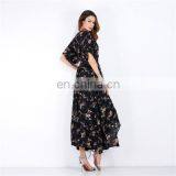 2020 Women's Explosion Long Short-Sleeved Floral Dress Women's Summer Vacation European and American Beach Skirt thumbnail-2