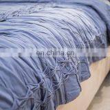 Washable Durable Navy Solid Color Quilt 100%cotton Coverlet Bed-cover With Pinch Pleated Ruffled thumbnail-3