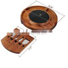 2021 New Design Round Wood Bamboo Chopping Blocks Cutting Board Slide Out Drawer Knives Set Kitchen Bamboo Cheese Board thumbnail-2