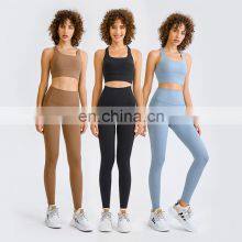 Women OEM Fitness Workout Clothing Two Piece Phone Pocket Leggings Match Ajustable Sports Bra Gym Yoga Fitness Set thumbnail-1