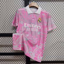 23-24 Real Madrid Pink Training Suit La Liga Real Madrid Jersey Fan Version Men's Short Sleeved Football Jersey Customization