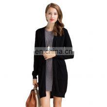 Casual Long Knitted Women Cardigan Black Women's Knit 100% Cashmere Sweater thumbnail-1