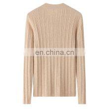 Women's Casual Solid Pattern Knit Crew Neck Pullover Winter Ribbed Cashmere Sweater With Button Decoration OEM Service Available thumbnail-3
