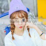 Cute Smile Face Applique Embroidery Rolled Brim Ladies Beanie Hats Fashion thumbnail-3