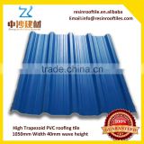 1050mm width high trapezoid Chinese wave PVC roofing sheet