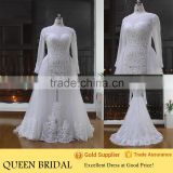 Newest Style High Neck Long Sleeve Appliqued Lace See Through Bottom Plus Size Wedding Dress