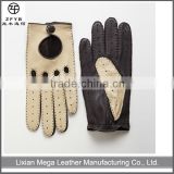 Women custom deerskin motorcycle glove with snap closure on wrist