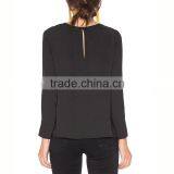 Fashion Clothing Woman Two Peices Slit Sleeve Lady Black Chiffon Blouse thumbnail-4