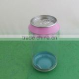 Cola shape PVC plastic clear window tin can for packing socks