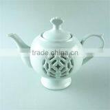 Stock Cheap Plain White Ceramic Tea Pot With Hollow-out Design thumbnail-1