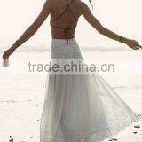 Ladies Crop Top and Long Skirt Sexy Hollow Out off Shoulder Short Sleeve White Beach Dress thumbnail-2