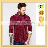 Skinny Shirt With Dot in Burgundy With Long Sleeves thumbnail-1