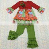 2015 EasterNew Design Fashion Girl Cotton Outfit With Ruffles Kids Boutique Long Sleeve Green Outfit Baby Clothes Set thumbnail-1