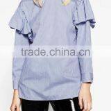 Runwaylover EY2388B 2017 New Style Ladies Fashion Falbala Stripe Blouse thumbnail-2