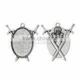 Cheap Charm Pendants Oval Antique Silver Cabochon s Nickel Free Halloween Skull Sword Carved 4.6cm x 4.0cm10 PCs thumbnail-1