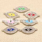 Silver Rhinestone Crystal Oil Drip Evil Eye Connectors Oval Turkish Lucky Eye Pendant thumbnail-1