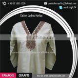 White Embroidered Neck Design Long Kurtis thumbnail-6