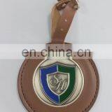 Leather Luggage Tag Metal Plate Custom Golf Circlular Metal Leather Bag Tag In Antique Brass Plating and Die Cast Soft Enamel thumbnail-1