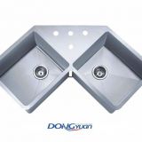304 stainless steel double bowls handmade corner sink(HA334)