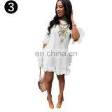 Summer Fashion Women Casual Neck Half Sleeve Side Flared Keen-length Solid T-Shirt Blouse Dress thumbnail-5