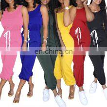 Wholesale Customized Women's Jumpsuit Western Style Sexy Summer Sleeveless Vest Round Neck Solid Color Sports Jumpsuit thumbnail-2