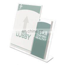 Customized High Quality Desktop Display Rack With Side Pocket Slant Back Acrylic Sign Display Holder