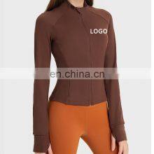 Wholesale Thumb Hole Mesh Stitching Slim Fit Yoga Jacket Women Long Sleeve Full-Zip Gym Fitness Wear Stand-up Collar Clothing thumbnail-1