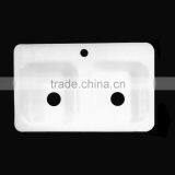 Deep Single Hole Enamelled Cast Iron Kitchen Sink With Two Bowls