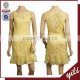 Yellow Color Midi Lace Dress Design Patterns for Lace Dress Straight Fit Lace Dress Patterns thumbnail-1