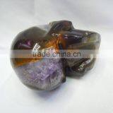 Small Size Carved Natural Amethyst Quartz Skulls With Geode All by Handmade Good for Art Collection thumbnail-5
