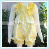 Latest Yellow Zig Zag Chevron Satin Bubble Knicker for Infant Toddler Children Boutique Clothing Jumpsuits With Lace Trim