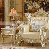 Graceful New Classic Living Room Sofa Solid Wood Carving Champagne Goldfoil Genuine Leather Sofa Set thumbnail-2