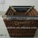 Natural Water Hyacinth Storage Baskets With Wood Handle thumbnail-2