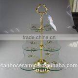 Crystal Cake Stand, Glass Cake Stand With Golden Flower Decoration, 3 Tiers Cake Stand thumbnail-1