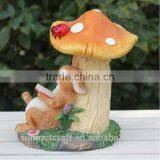 Resin Garden Decor Cute Rabbit Seating Under Mushroom Statue thumbnail-3