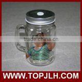 Custom Clear Glass With Handle With Lid and Straws Mason Jar thumbnail-1