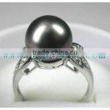 925 Silver Black Seawater Pearl Finger Ring thumbnail-2