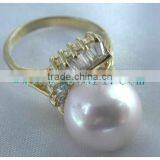 White South Sea Pearl With Gold Ring Diamond Ring thumbnail-1