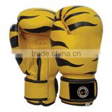 YELLOW BOXING GLOVES MADE OF FINE QUALITY COWHIDE LEATHER WITH PRINTING FILLED WITH MACHINE MOLD FOAM