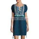 Women Summer Embroidery Dress 2017 Cap Sleeve Linen Flare Dress HSD9995