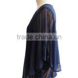 Sexy Chiffon Fluffy Bat Sleeve With Floral Embroidery Design Ladies Blouse Top thumbnail-5