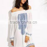 off Shoulder Smocking Mini Dress Digital Printing New Design Latest Western Dress Patterns for Girls thumbnail-2