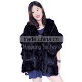 CX-B-M-15 Ladies Latest Kintted Real Mink Fur Woman Fashion Black Fur Shawl thumbnail-1
