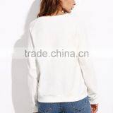 White Slogan Print Raglan Sleeve Sweatshirt Round Neck 100 French Terry Printed Sweatshirt Custom Logo Whosale thumbnail-4